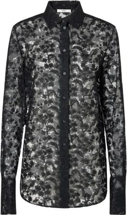 Fendi Peonia kanten blouse - Dames - Overhemden - Zwart - M - Katoen - Overhemden