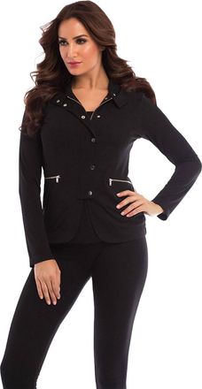 Angel Wrinkle Free Military Snap Hooded Cardigan In Black
