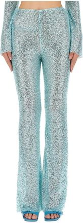 Self Portrait Beaded Wide Broeken - Dames - Wijde Broeken - Blauw - 2XS - Polyester - Broeken