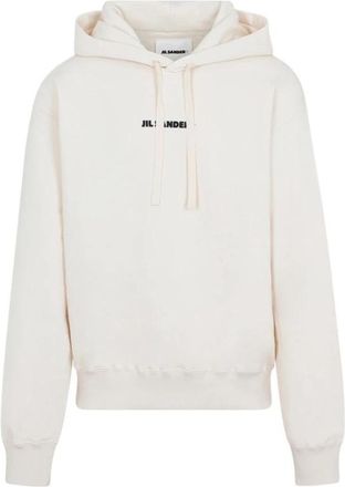 Jil Sander Logo Print Cotton Hoodie - Dames - Hoodies - Beige - L - Katoen - Hoodies & sweatvesten