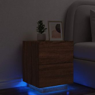 vidaXL Vidaxl - Mesita De Noche Con Luces Led Madera De Ingenier&iacute;a Roble Marr&oacute;n