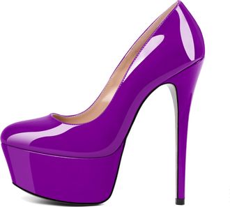EDEFS Womens Platform Pumps 6 Inches Sky High Stiletto Heels Round Toe Patent Leather Stylish for Office Party Wedding Everyday Patent Purple UK4