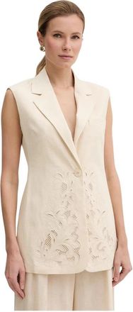 Twinset Geborduurd mouwloos vest - Dames - Gillet - Beige - L - Katoen - Kostuums
