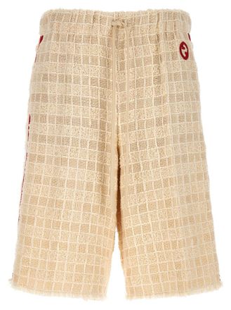 Gucci White Contrast band tweed bermuda shorts