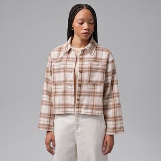 Nike Jordan Womens Jordan Brooklyn Flannel Long-Sleeve Top in White | IQ3771-272