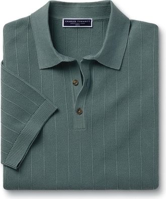 CHARLES TYRWHITT Cotton Textured Knitted Polo - Teal Size XXXL by Charles Tyrwhitt