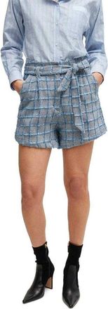 HUGO BOSS Teofila geruite paperbag-short voor dames (Grijs/Blauw)