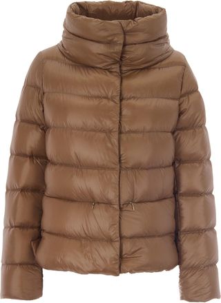 Herno Camel Monogram Quilted Down Cape