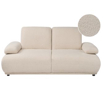 Beliani Sof&aacute; De 2 Plazas Con Reposabrazos Y Respaldo Ajustables Patas De Madera Moderno Boucl&eacute; Beige Nacka