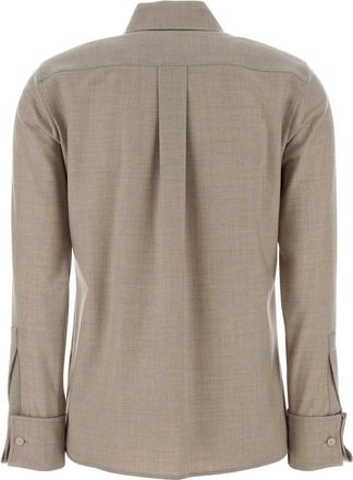 Max Mara Womens Dove Grey Stretch Cashmere Tebaide Shirt Sabbia Exterior: Elastane Camicie