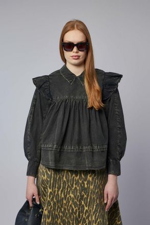 Ganni Garment Dyed Cotton Frill Blouse