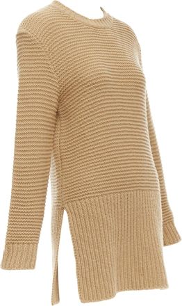 Marni virgin wool camel contrasting ribbed knit slit sweater