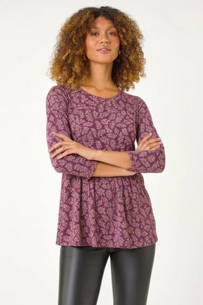 Roman Leaf Print Gathered Tunic Top