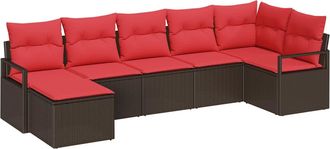 vidaXL Juego De Sof&aacute; 7 Uds. Marr&oacute;n Y Rojo Rat&aacute;n Sint&eacute;tico Vidaxl