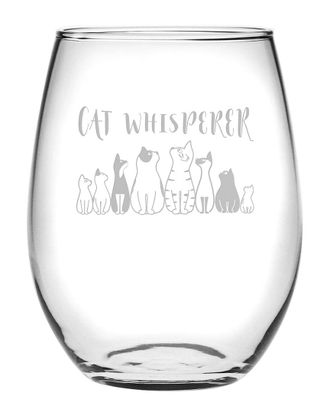 SUSQUEHANNA GLASS 21oz Cat Whisperer Stemless Wine Set of 4