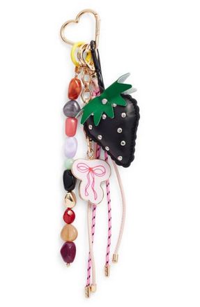 Chelsea28 Strawberry & Bow Beaded Faux Leather Bag Charm in Pink Multi- Gold at Nordstrom
