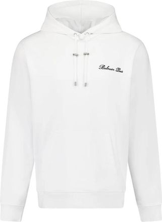 Balmain Witte Geborduurde Hoodie Sweatshirt - Heren - Hoodies - Wit - M - Katoen - Hoodies & sweatvesten