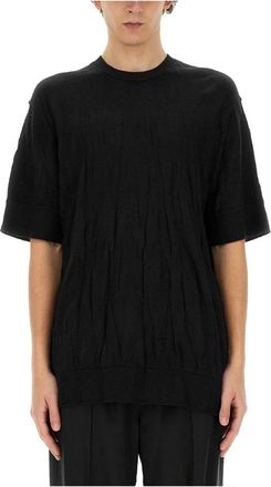 Helmut Lang Crushed Knit Tee - Heren - Ronde hals truien - Zwart - S - Wol - Truien & Vesten