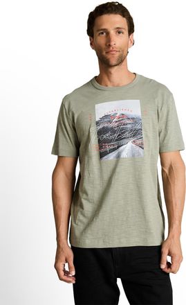 Tom Tailor T-Shirt TOM TAILOR, Herren, Gr. XXL, grauish shadow olive, Single Jersey, Obermaterial: 100% Baumwolle, bedruckt, regular fit normal, Rundhals, Shirts