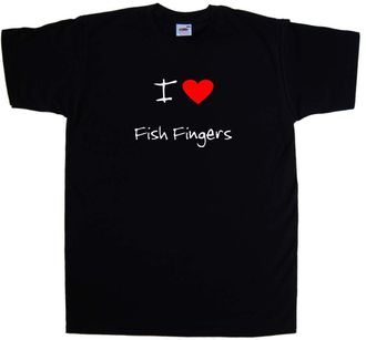 Tee Tree Designs I Love Heart Fish Fingers Black T-Shirt (White Print)-XX-Large