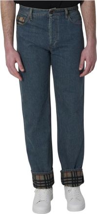 Burberry Jeans, Heren, Blauw, W31, Denim, Klassieke Denim Jeans met Vintage Check Detail