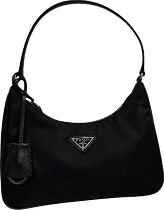 Prada Pre-owned Shoulder Bags, female, Black, Size: ONE SIZE Pre-owned Canvas Shoulder Bag