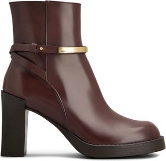Tod's logo-plaque ankle boots - women - CALFSKIN/Calf Leather/Rubber - 37.5 - Brown