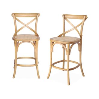 Sweeek Taburete de bar bistr&oacute; vintage de madera, set de 2, natural