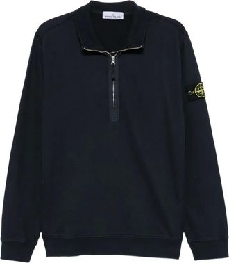 Stone Island Felpa in cotone con mezza zip - Blu