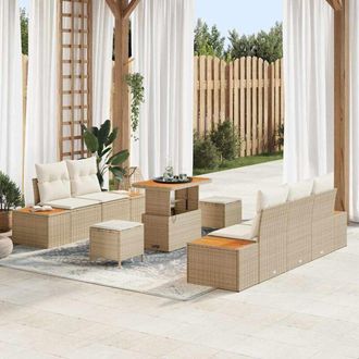 vidaXL Vidaxl - Conjunto De Sof&aacute; De Jard&iacute;n Con Coj&iacute;n 8 Pcs Beige Polirat&aacute;n