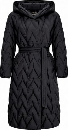 Cesare Gaspari Chevron Quilted Belted Long Coat - Dames - Dons jassen - Zwart - M - Polyester - Jassen