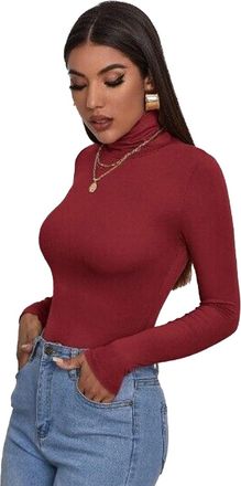 Generic Womens Long Sleeve Polo Neck Roll Neck Top - Plain Turtle Neck Slim Fit Jumper Shirt Casual Stretchy Tunic Plus Size (UK, Numeric, 8, 10, Regular, Reg