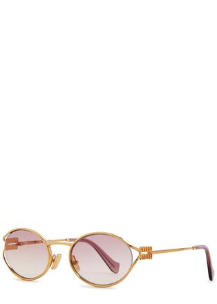 Miu Miu Eyewear Oval-frame Womens Designer Sunglasses - Pink & Gold - One Size