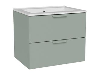 Vente-Unique Mueble de ba&ntilde;o suspendido con lavabo encastrado - Verde salvia - A60 cm - AVORELI