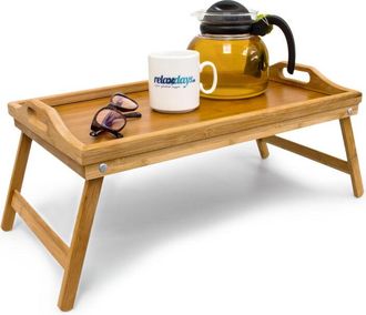 Relaxdays Relaxdays - Set De 4 Bandejas Para Cama, Mesita Desayuno, Con Asas Y Patas Plegables, Bamb&uacute; Y Mdf, 23 X 60 X 30 Cm, Hogar, Natural