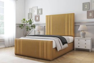 Comfort Beds The Foxy Plush Bed Frame - 50 Upholstered Headboard in Mustard | Size: Single