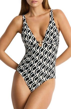 Sea Level Australia Chain Link One-Piece Swimsuit in Black at Nordstrom, Size 12 Us