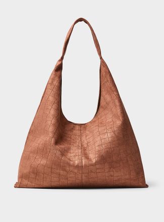 Simons Womens Croc faux-suede hobo bag