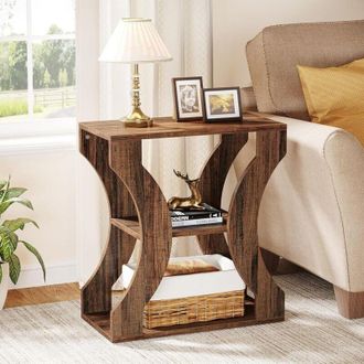 Tribesigns Tribesigns - 24 Farmhouse End Table, 3-Tier Narrow Side Table with Storage Shelves, Industrial Wood Accent Table, Nightstand Bedside Table for