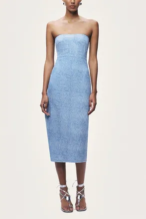 Nocturne Stone-Detail Strapless Midi Dress in Blue at Nordstrom, Size X-Small