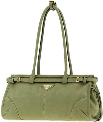 Prada Womens Bonnie Shoulder Bag Green Leather