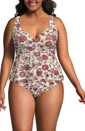 Lands End Sweetheart Belted Flutter Tankini in Egret White Ornate Floral at Nordstrom, Size 16W