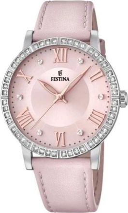 Festina Boyfriend Horloge - unisex - Horloges - Roze - ONE Size - Leer - Accessoires