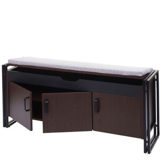 Hhg Cajonera Con Asiento Hhg 159, Cajonera Banco Con Coj&iacute;n, 53x110x30cm Estructura 3d Metal, Marr&oacute;n Oscuro