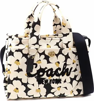 Coach Black Ivory Yellow Canvas Leather Tote Bag (Pre-Owned)