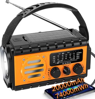 OEM Radio Dynamo Survie 20000mah Sw Am Fm Lampe Solaire Grande Batterie Portable Charge T&eacute;l&eacute;phone Sos Lampe De Poche Manivelle Urgence Maison Orange - Aut