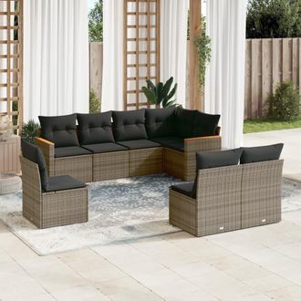 vidaXL Vidaxl - Set De Sof&aacute;s De Jard&iacute;n 8 Pzas Y Cojines Rat&aacute;n Sint&eacute;tico Gris