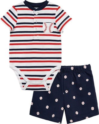 Little Me Baseball Bodysuit & Shorts Set in Blue at Nordstrom, Size 12M