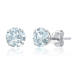 MAX + STONE 14k Yellow or White Gold 6mm Round Solitaire Gemstone Stud Earrings