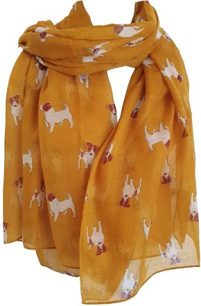 GlamLondon Jack Russell Print Scarf, Dogs Animal Womens Ladies Long Big Puppies Wrap (Mustard Yellow)